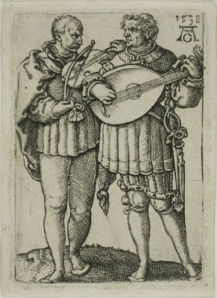 Two Musicians Playing the Violin and the Lute, plate one from the Small Wedding Dancers by Heinrich Aldegrever