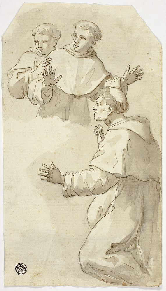 Three Startled Monks, One Kneeling, Two Standing by Luca Giordano