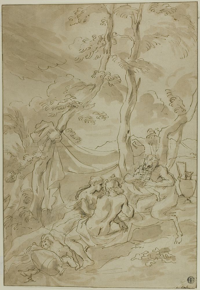 Bacchanale, with Satyr Playing Reeds by Circle of Bartolomeo Biscaino