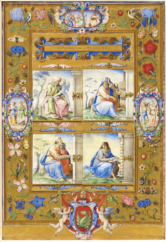 The Four Evangelists, within a Border of Flowers, Birds, and Insects by Giorgio Giulio Clovio