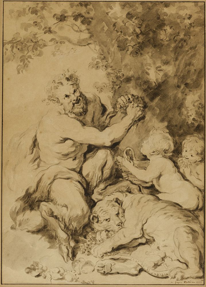 Satyr Pressing Grapes Beside a Tiger by Jean Honoré Fragonard