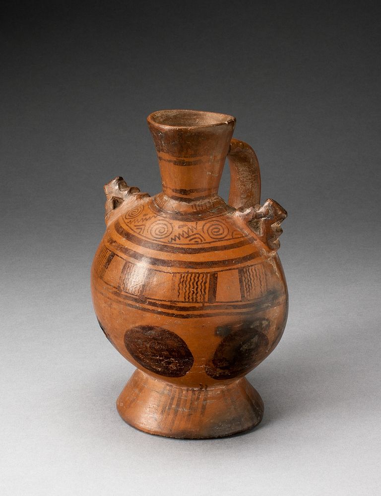 Single-Handled Pedestal Jar with Geometric Motifs and Appliques on Shoulders by Lambayeque