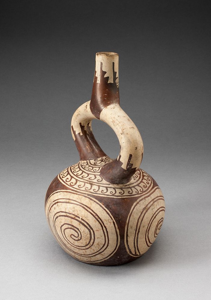 Stirrup Spout Vessel with Spiral Designs by Moche
