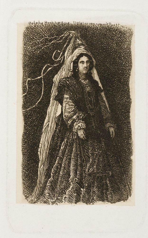 Woman in Fantastic Medieval Costume by Rodolphe Bresdin