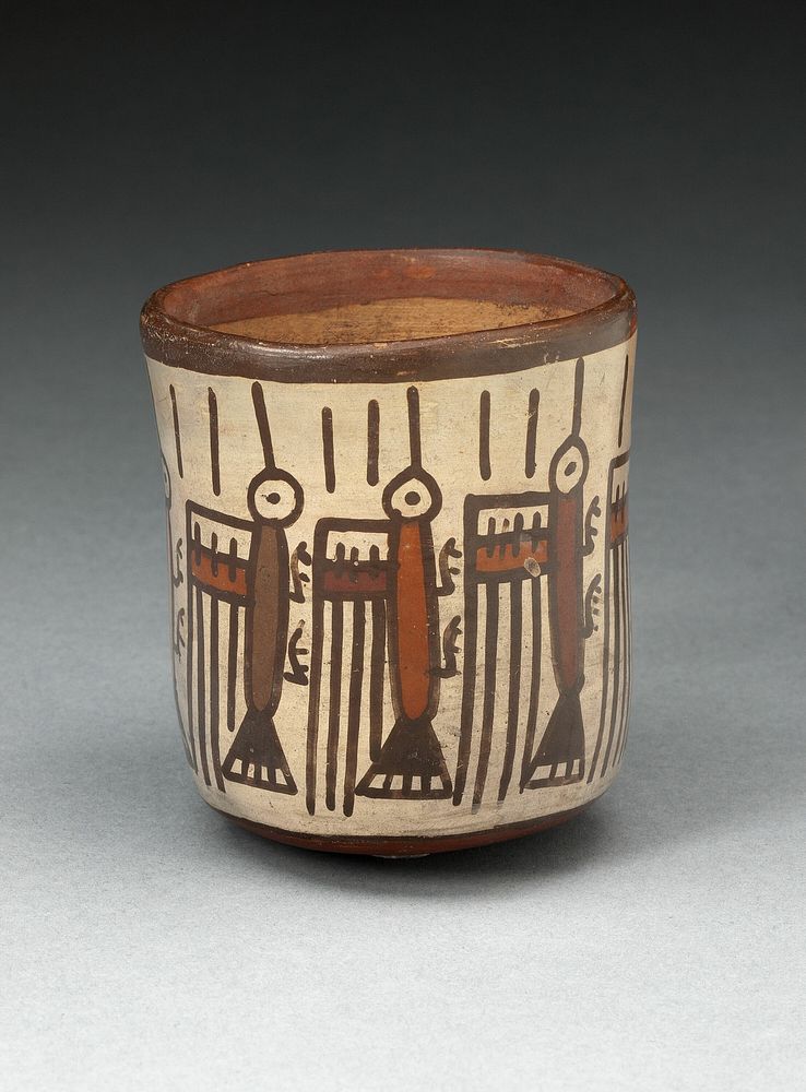 Small Straight-Sided Cup Depicting Abstract Hummingbirds or Insects by Nazca