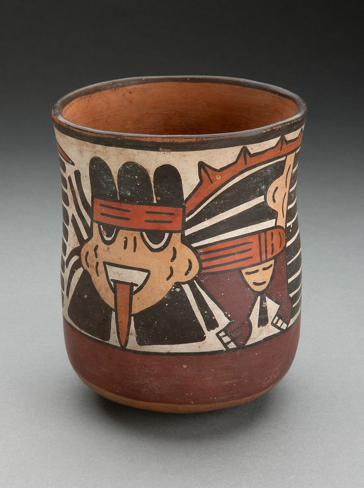 Beaker Depicting Ritual Figure Wearing Costume with Bird Attributes by Nazca