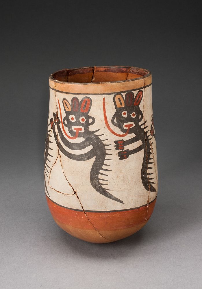 Jar Depicting Composite Feline and Serpent Beings, Heavily Restored by Nazca