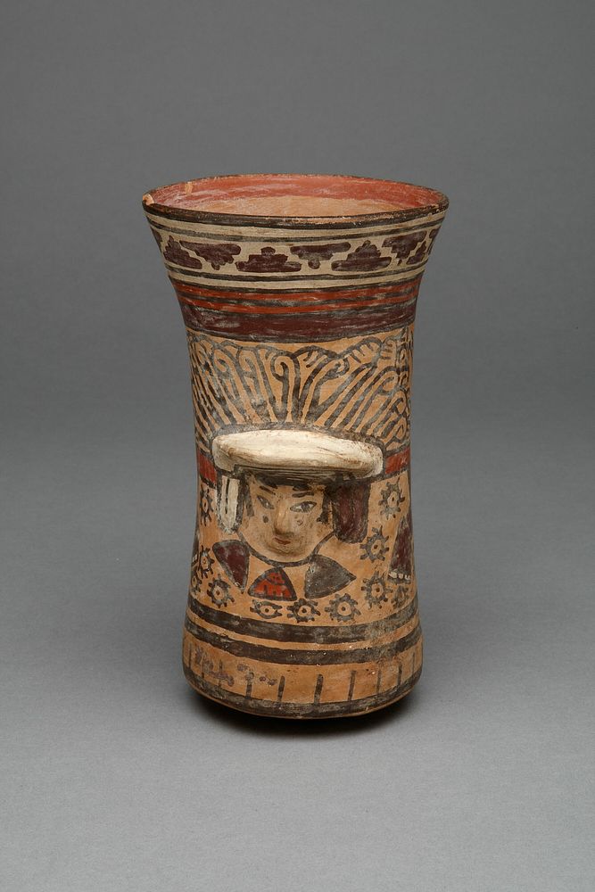 Beaker with Modeled Head Surrounded by Painted Abstract Motifs by Nazca