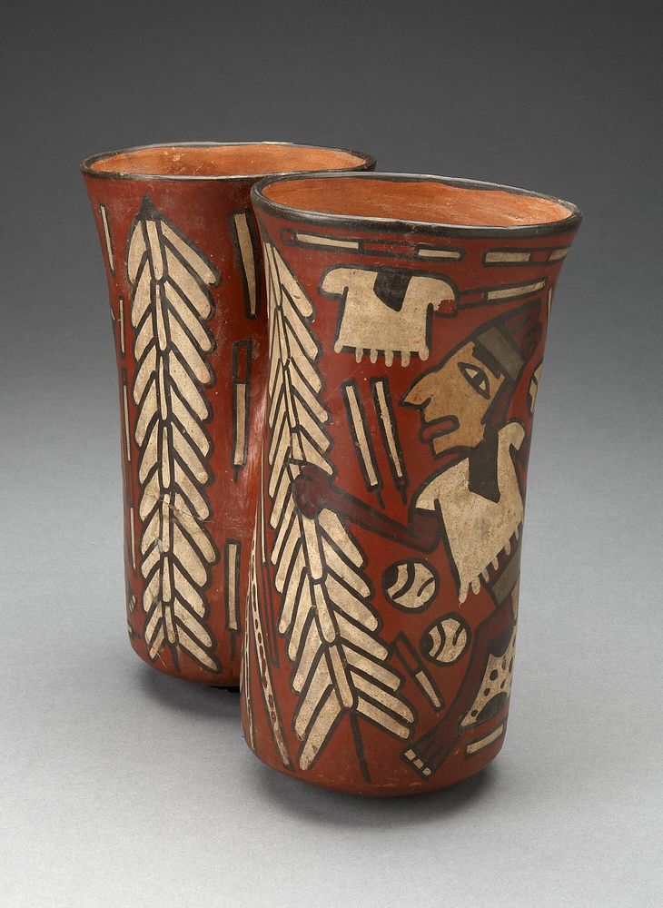 Double Beaker Depicting Warriors and Sacrificial Objects by Nazca