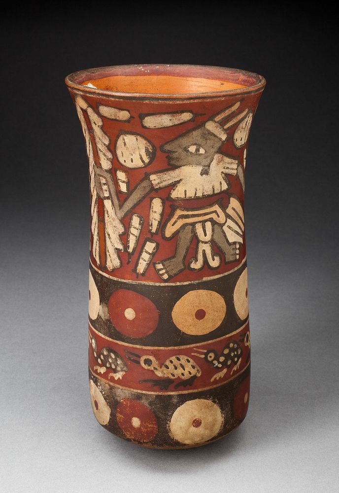Beaker Depicting Warriors Holding Staffs Surrounded by Regalia by Nazca