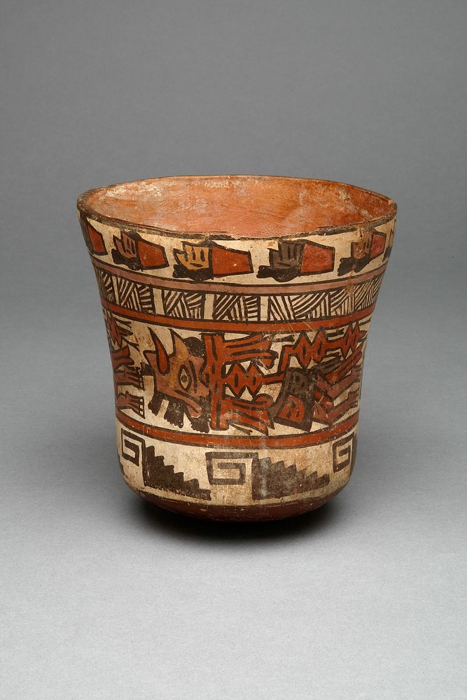 Beaker Depicting Decapitated Heads, Likely Trophy Heads by Nazca