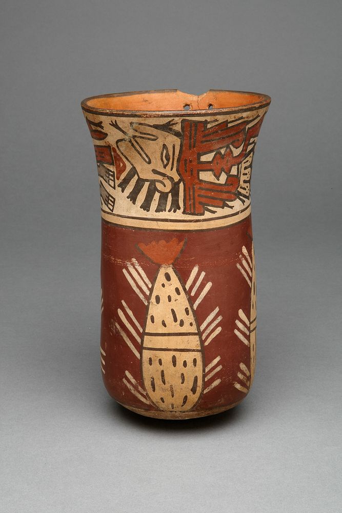 Beaker Depicting Abstract Plants, Possibly Cacti, and Abstract Figures by Nazca
