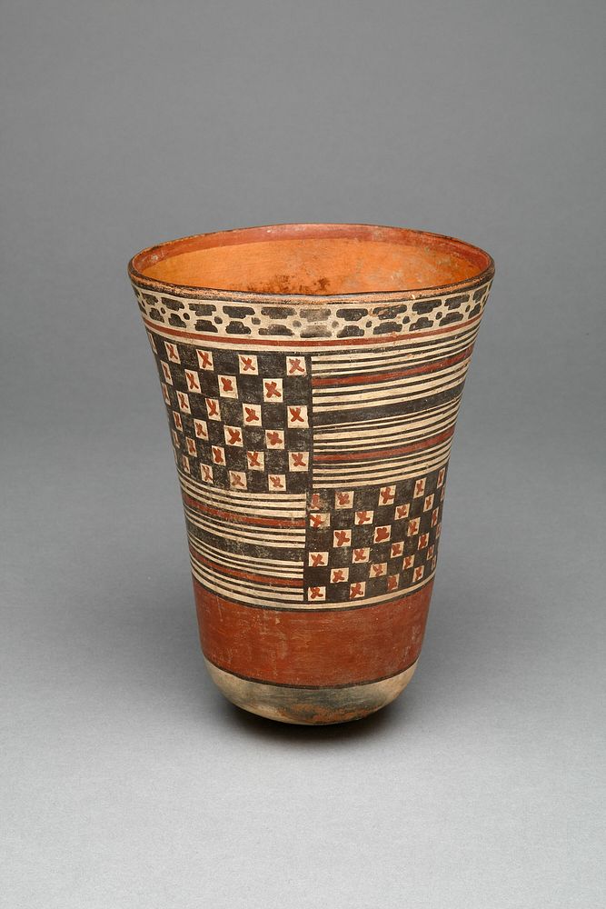Beaker with Rectangular Areas Filled with Stripes and Checkerboard Pattens by Nazca
