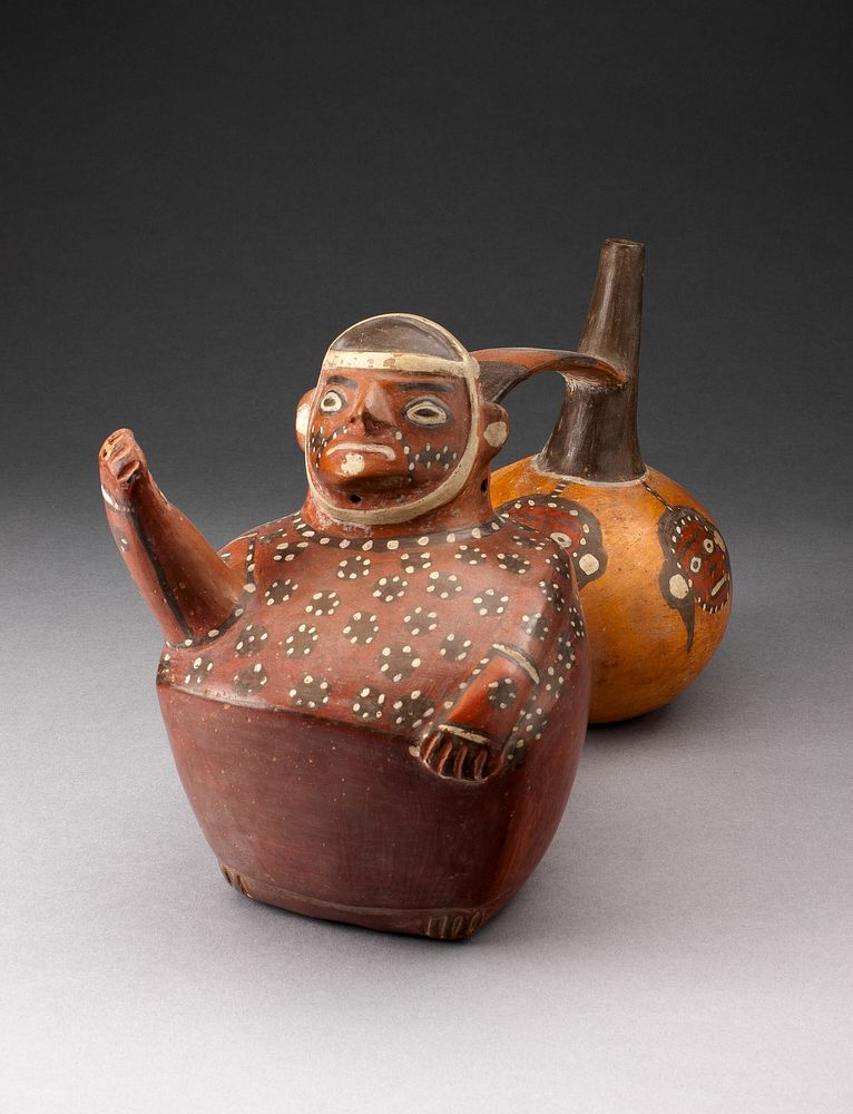 Double-Chambered Vessel Depicting a Figure and Trophy Heads by Nieveria