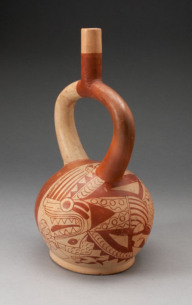 Stirrup Vessel Depicting an Anthropomorphic Composite Being, with Overpainting by Moche