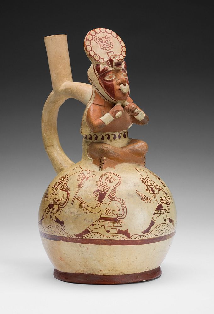 Vessel in the Form of a Royal Messenger with Ritual Runners by Moche