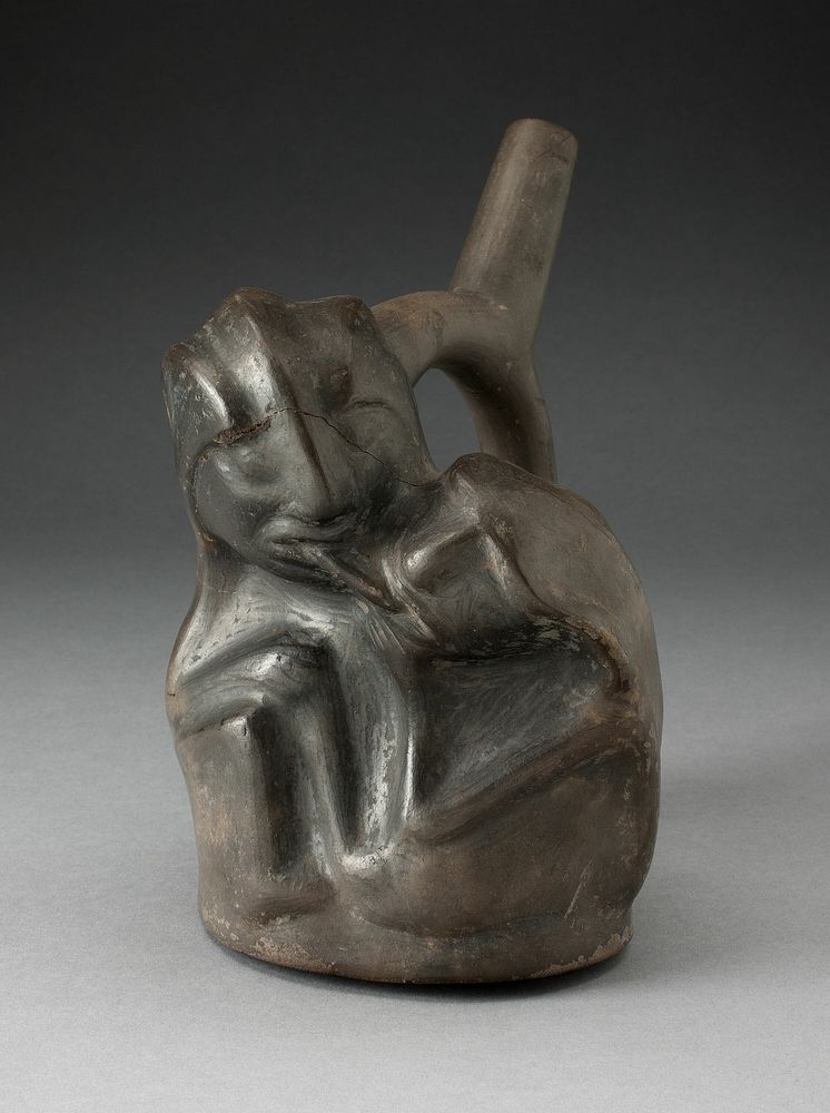 Blackware Spouted Vessel in the Form of a Couple in an Erotic Embrace by Moche