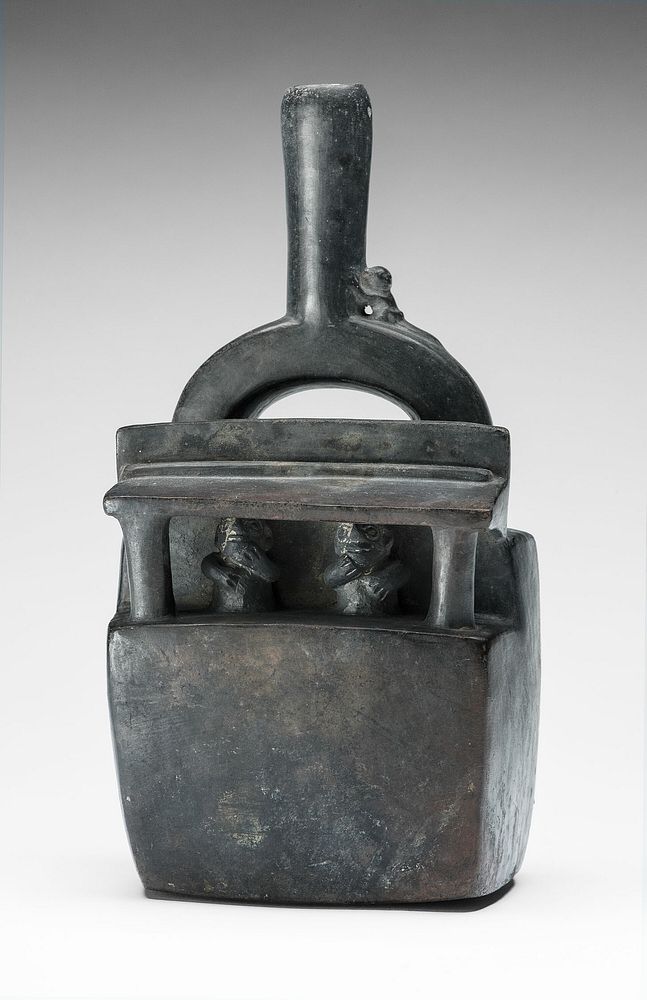 Vessel in the Form of Two Figures Seated Inside a Structure by Chimú