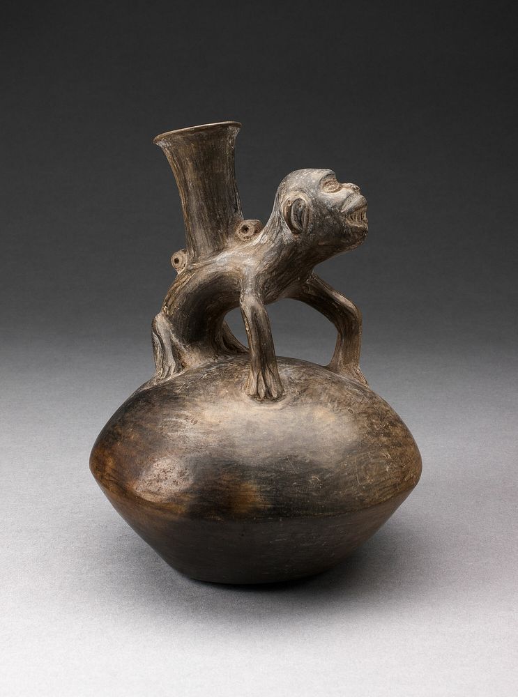 Single-Spout Vessel with a Monkey Standing on Top by Chimú-Inca