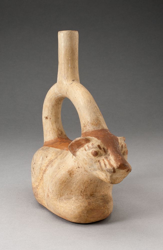 Stirrup Spout Vessel in Form of a Resting Feline by Moche