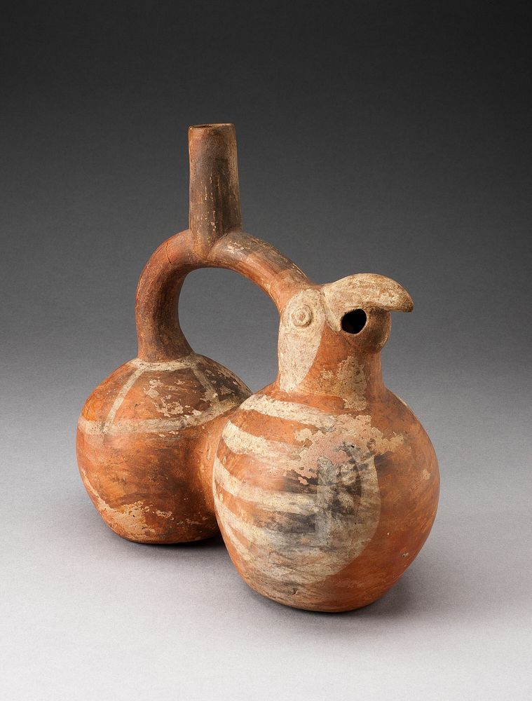 Double-Chambered Stirrup Spout Vessel in Form of a Parrot by Moche