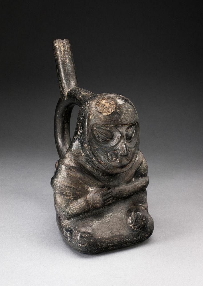 Handle Spout Vessel in the Form of a Seated Anthropomorphic Owl by Moche
