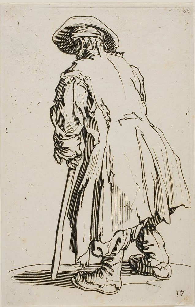 The Old Beggar Leaning on his Crutch, plate seventeen from The Beggars by Jacques Callot