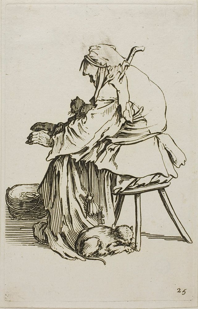 Old Woman with Cats, plate 25 from The Beggars by Jacques Callot