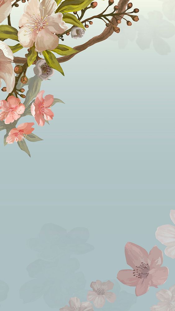 Japanese sakura aesthetic iPhone wallpaper, traditional flower border background