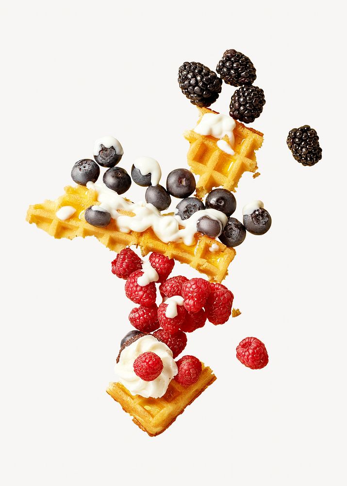Berry waffles splash isolated image