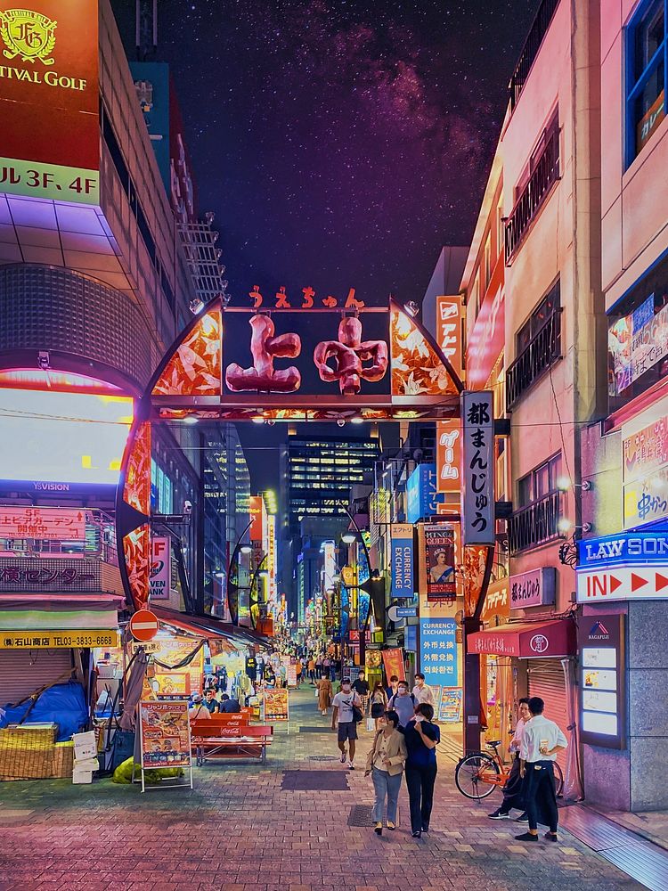 Tokyo shopping street, Japan night.