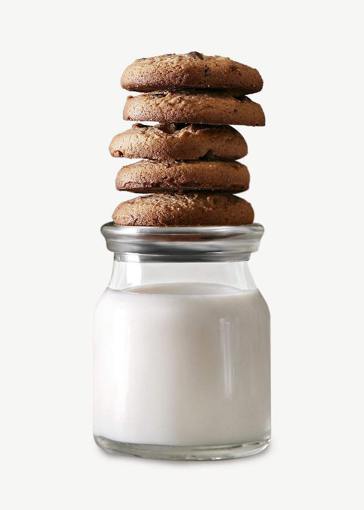 Milk and cookies collage element psd