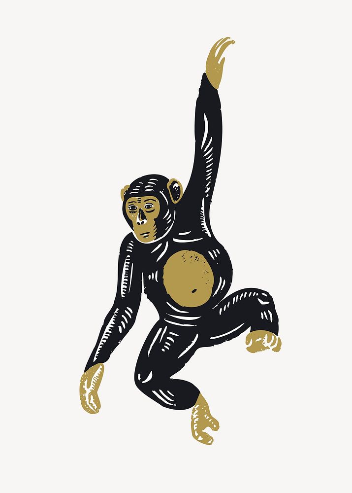 Monkey illustration collage element, animal design vector