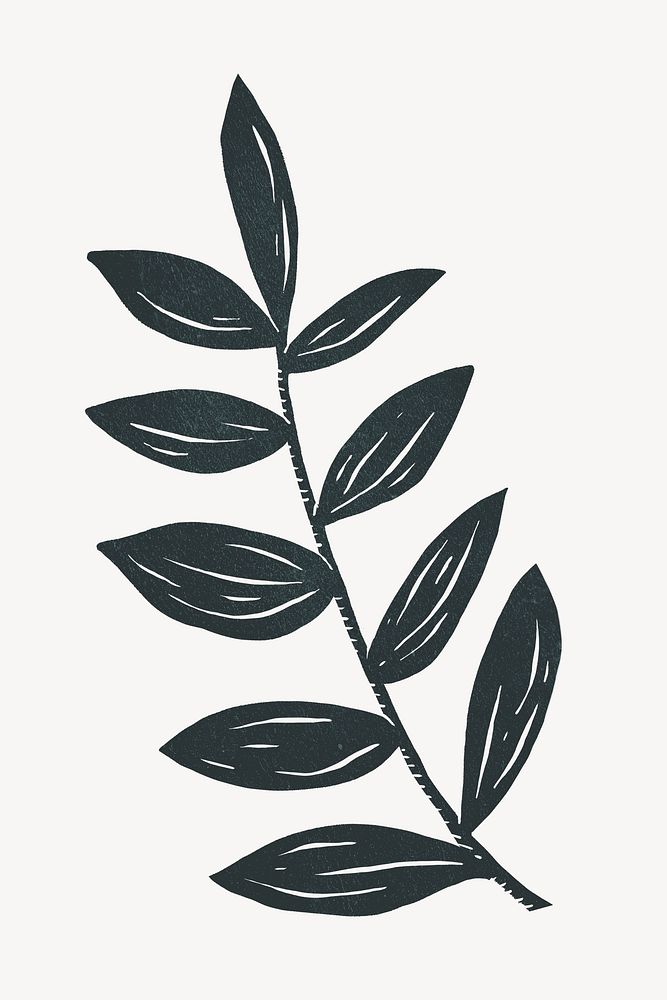 Black leaf illustration collage element psd