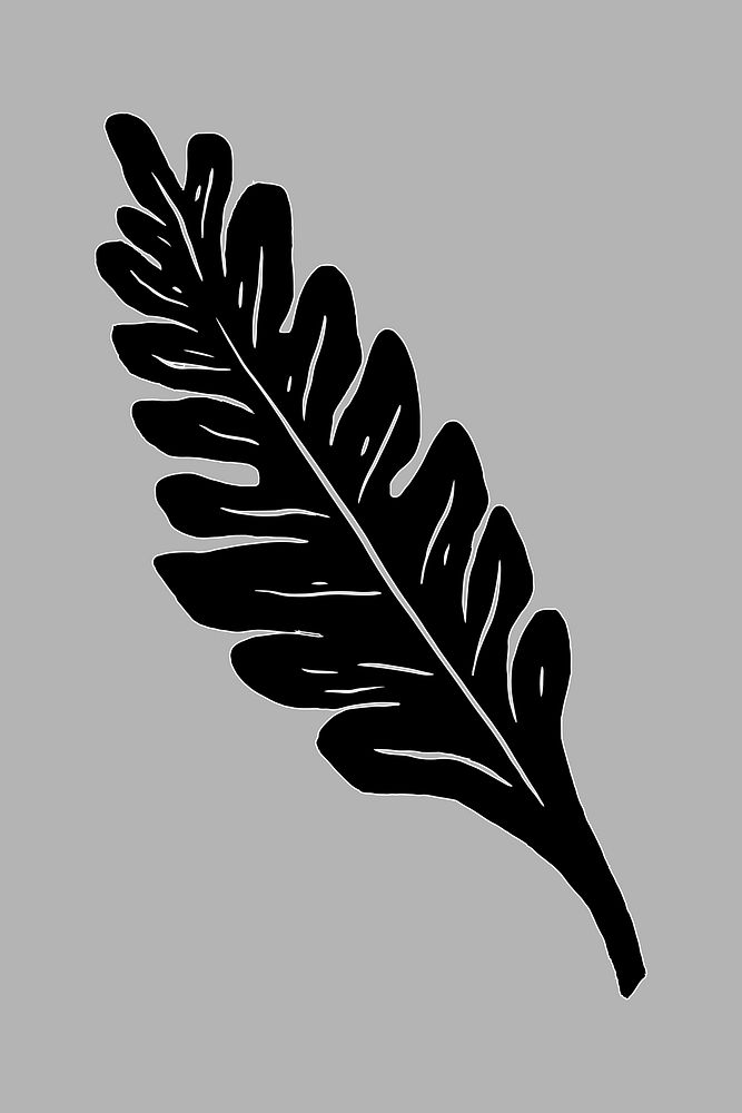 Black long leaf illustration collage element vector