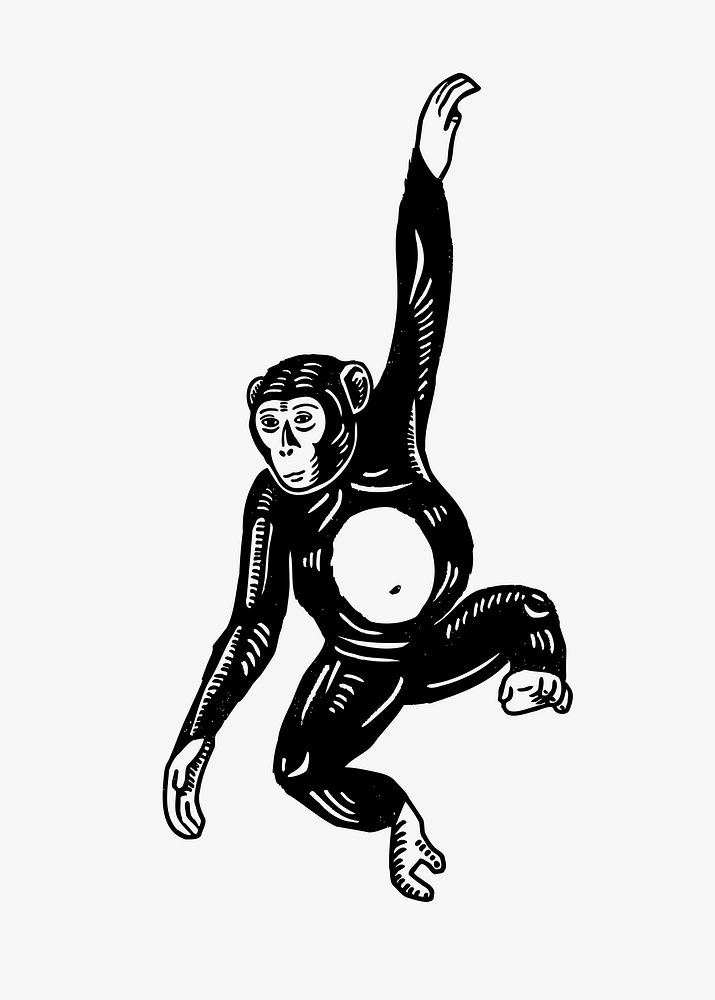 Black monkey illustration collage element, animal design vector