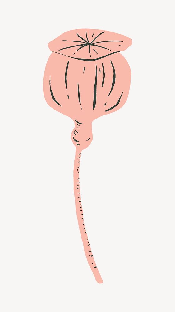 Pink flower bud illustration collage element psd