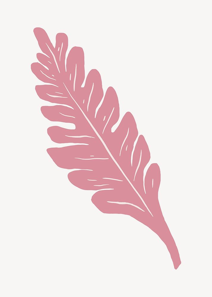 Pink long leaf illustration collage element vector