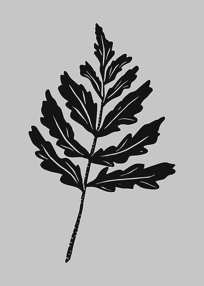Black leaf illustration collage element vector