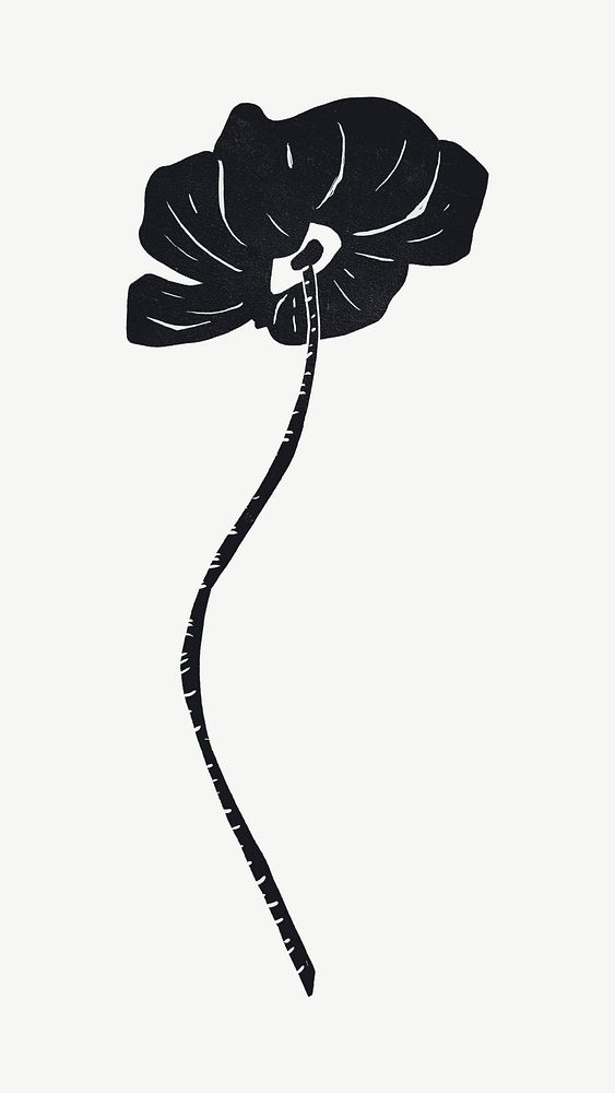 Black flower illustration collage element psd