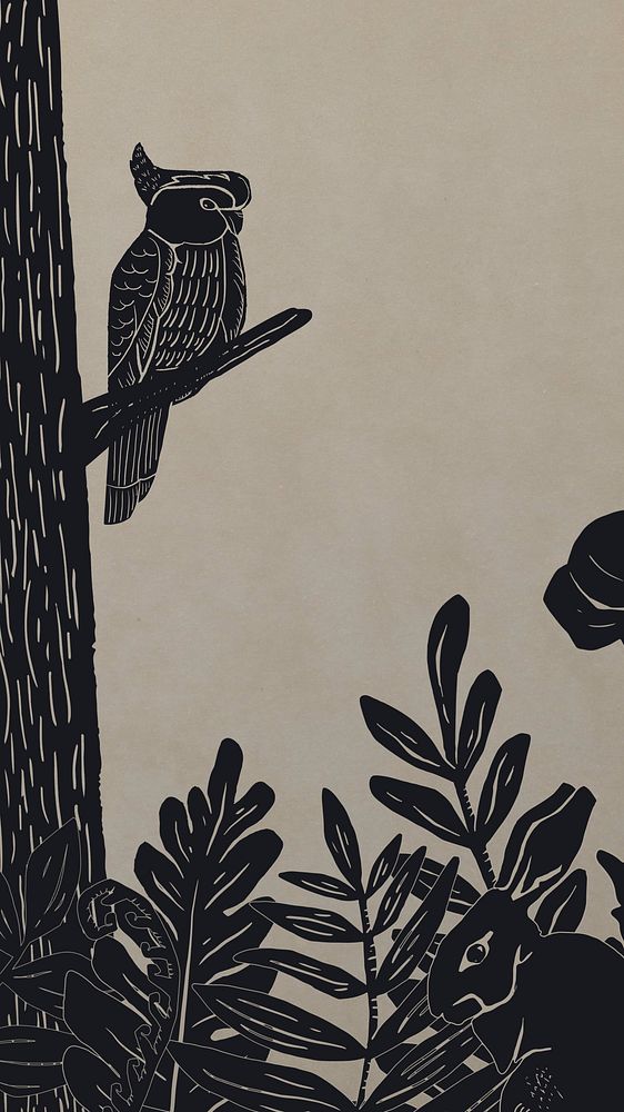 Bird botanical phone wallpaper, animal illustration