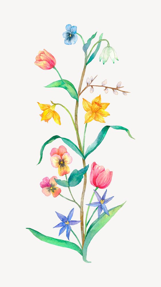 Spring flowers watercolor illustration psd