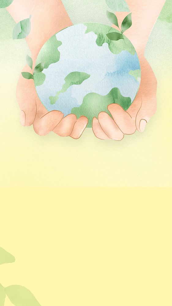 Environment mobile wallpaper, conservation watercolor design, yellow background