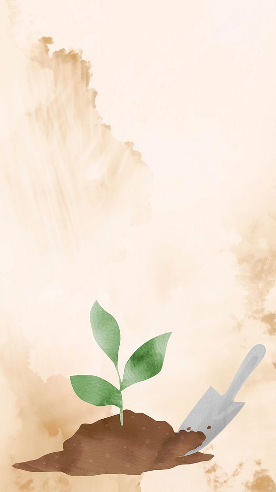 Reforestation iPhone wallpaper, brown watercolor illustration