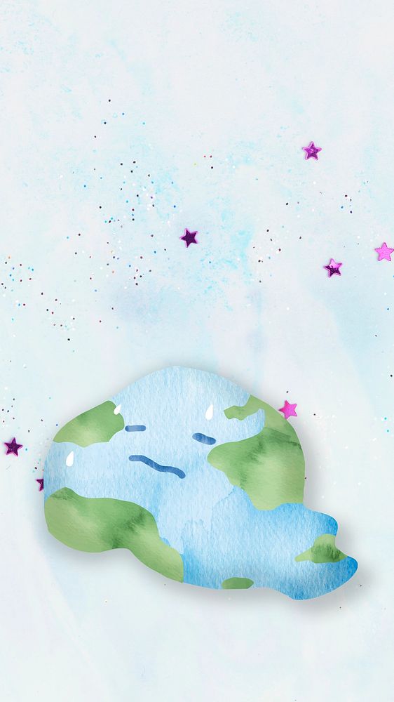 Global warming mobile wallpaper, cute watercolor doodle illustration