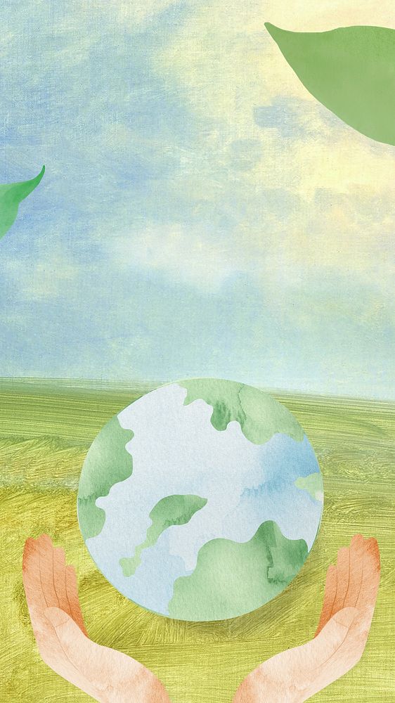 Save the planet iPhone wallpaper, environment watercolor graphic