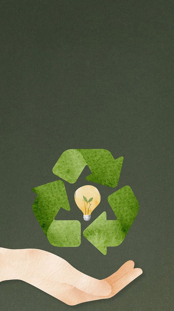 Recycling mobile wallpaper, aesthetic watercolor illustration