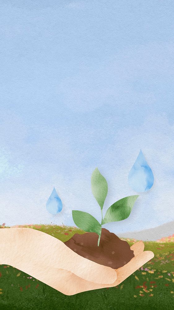 Environment protection iPhone wallpaper, plant a tree watercolor graphic