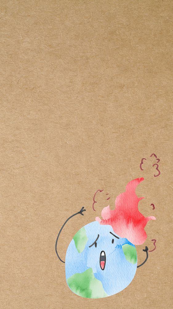 Global warming mobile wallpaper, cute watercolor illustration