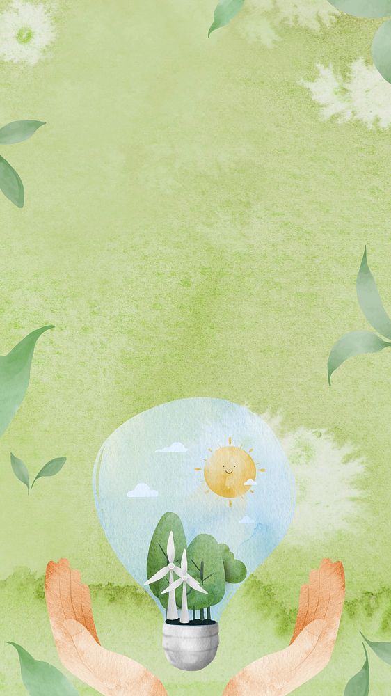 Renewable energy mobile wallpaper, environment watercolor graphic